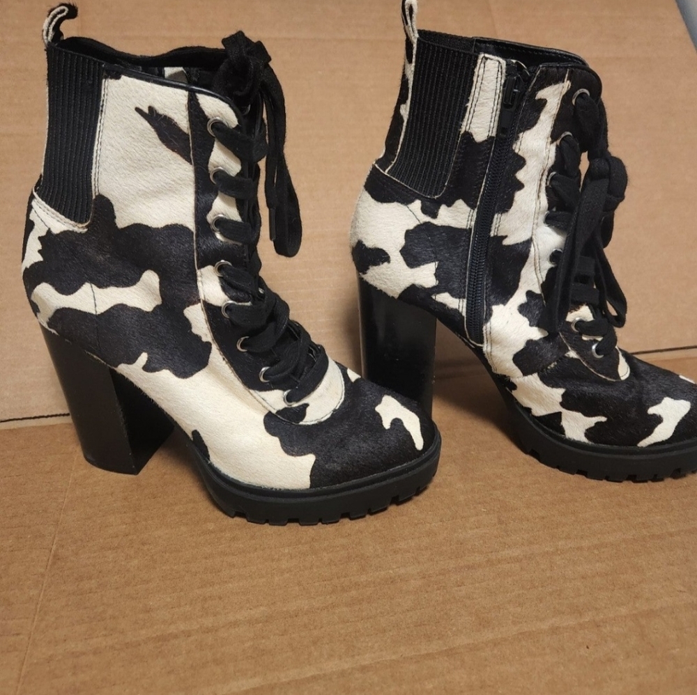 Steve Madden Cowprint Lace Up Boot with Heel